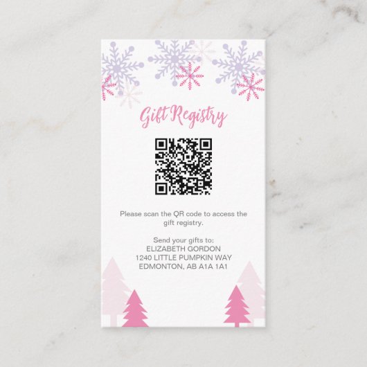 Gift Registry Snowflake Baby shower Winter QR Code Informatiekaartje (Voorkant)
