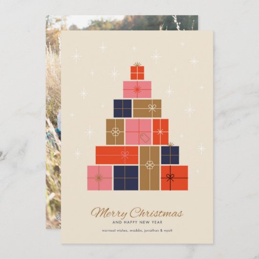 Gift Stack kerstboom Feestdagenkaart (Voorkant / Achterkant)