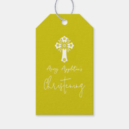 Gift Tag Floral Cross Baptism Yellow Cadeaulabel