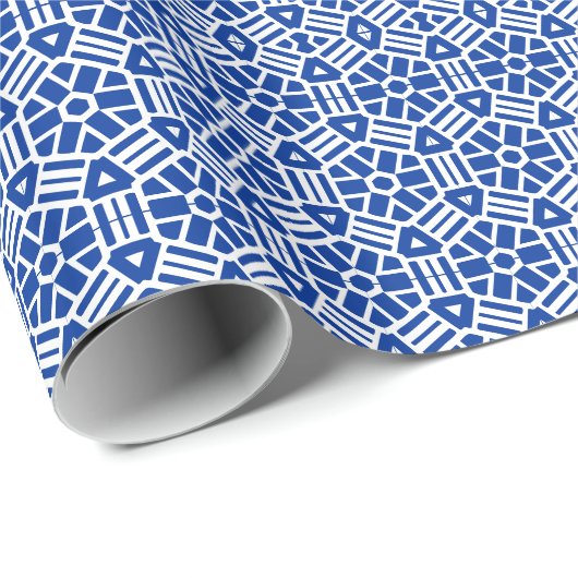 Gift Wrap - Hexagon en Bars in Blauw Cadeaupapier (Rol Hoek)