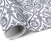 Gift Wrap van Navy Blue & White Damask Cadeaupapier (Rol Hoek)