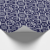 Gift Wrap van Navy Blue & White Damask Cadeaupapier (Hoek)