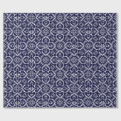 Gift Wrap van Navy Blue & White Damask Cadeaupapier (Vlak)