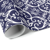 Gift Wrap van Navy Blue & White Damask Cadeaupapier (Rol Hoek)