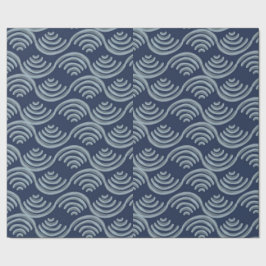 GIFT WRAPPING PAPER BLUE JAPANESE WAVE PATTERN CADEAUPAPIER
