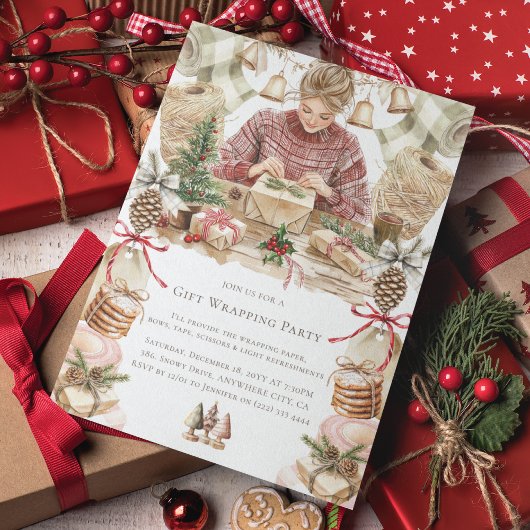 Gift Wrapping Party Kerstmis Kaart