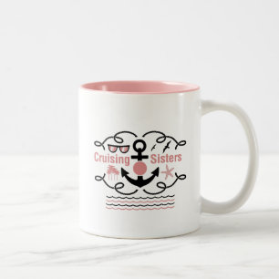 Giften van cruiseschepen met jonge zusters Funny H Tweekleurige Koffiemok