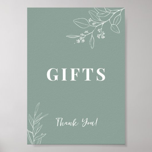 Gifts Floral Sage Green Wedding Sign Poster (Voorkant)