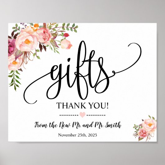 Gifts gebrouwt voor bruiloft receptieroze floral poster (Voorkant)