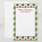 Gifts Trees Green Red White Merry Kerstmis Briefpapier (Voorkant / Achterkant)