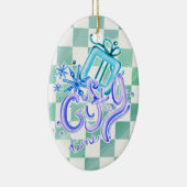 Gifty Time Blue Purple Checkerboard Oval  Keramisch Ornament (Rechts)