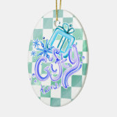 Gifty Time Blue Purple Checkerboard Oval  Keramisch Ornament (Links)