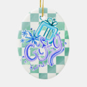Gifty Time Blue Purple Checkerboard Oval  Keramisch Ornament (Achterkant)