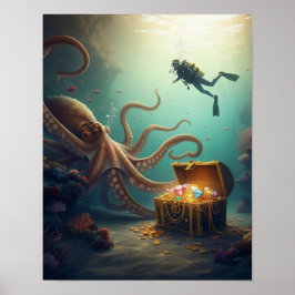 Gigantisch zee bewaakt schat poster