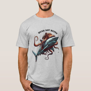 Gigantische octopus knuffelt een enorme grote witt t-shirt