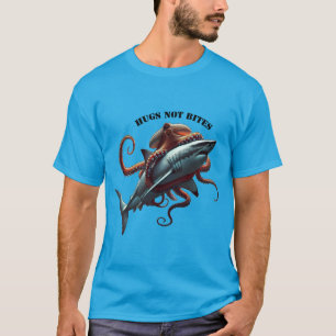 Gigantische octopus knuffelt een enorme grote witt t-shirt