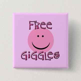 Giggles met Happy Face in Roze Vierkante Button 5,1 Cm