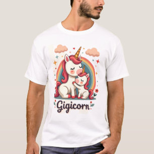 Gigicorn Vintage Eenhoorn Moeder en Baby Regenboog T-shirt