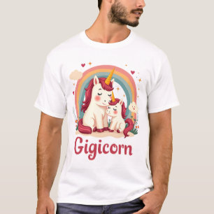 Gigicorn Vintage Eenhoorn Moeder en Baby Regenboog T-shirt