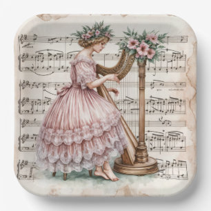 Gilded Age Harpist op bladmuziek Papieren Bordje