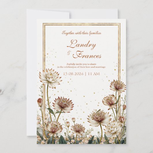 Gilded Astrantia Botanical Cream Wedding Kaart (Voorkant)