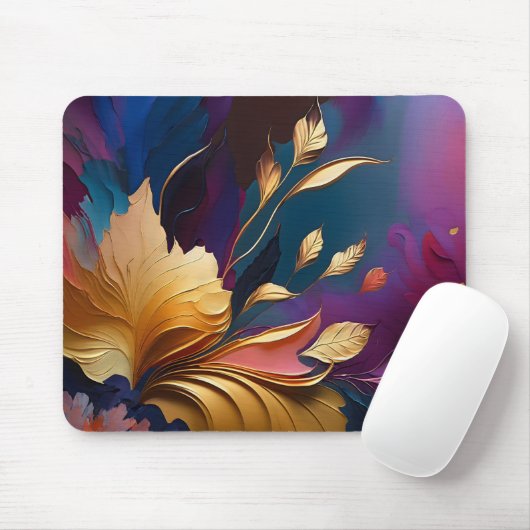 Gilded Bloom – Abstract Floral Composition Muismat (Met muis)