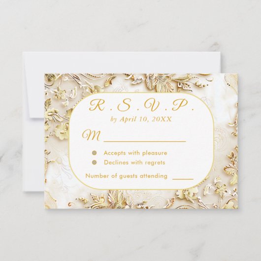 Gilded Bloom Classic Wedding RSVP Kaart (Voorkant)