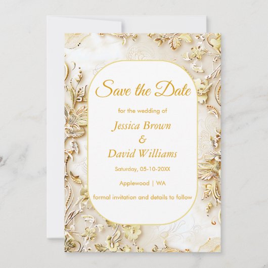Gilded Bloom Classic Wedding Save the Date Kaart (Voorkant)