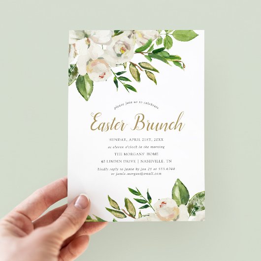 Gilded Blooms Easter Brunch Invitation Kaart