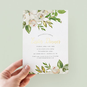 Gilded Blooms Easter Dinner Folie Uitnodiging