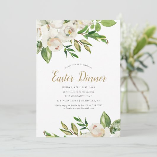 Gilded Blooms Easter Dinner Invitation Kaart (Staand voorkant)