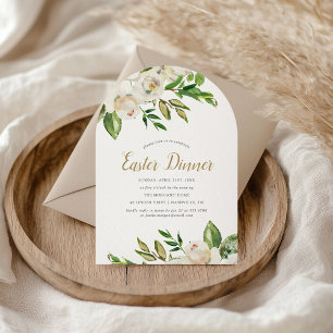 Gilded Blooms Easter Dinner Invitation Kaart