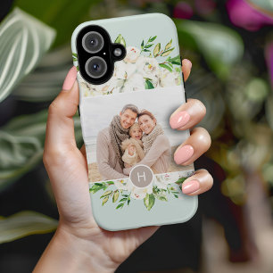 Gilded Blooms Mint   Monogrammfoonfoto iPhone 16 Hoesje