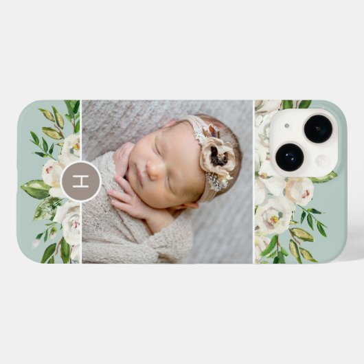Gilded Blooms Mint | Monogrammfoonfoto Case-Mate iPhone Case (Achterkant (horizontaal))