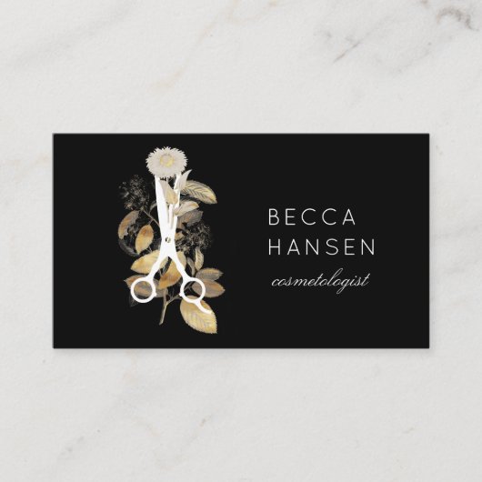 Gilded Botanical Salon Scissors Logo Appointment Visitekaartje (Voorkant)