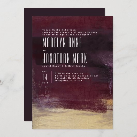 Gilded Brush Wedding Invitation & Matching Suite Kaart (Voorkant / Achterkant)