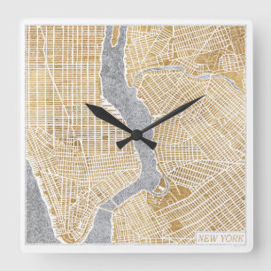 Gilded City Map of New York Vierkante Klok