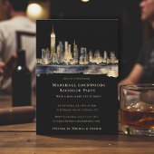 Gilded Cityscape Night Bachelor Party Invitation
