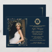 Gilded Corners Floral Photo Afstuderen Invitation Kaart (Voorkant / Achterkant)