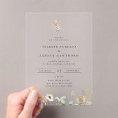 Gilded Crescent Moon Wildflower Wedding Acryl Uitnodigingen (Insitu (Draagbaar))