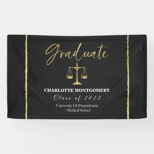 Gilded Dark Chalkboard Law School Afstudeerfeest Spandoek (Horizontaal)