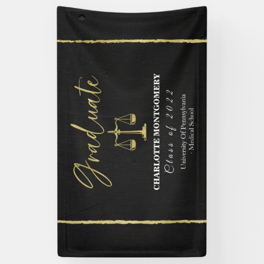 Gilded Dark Chalkboard Law School Afstudeerfeest Spandoek (Verticaal)