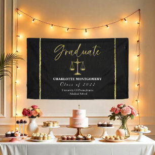 Gilded Dark Chalkboard Law School Afstudeerfeest Spandoek