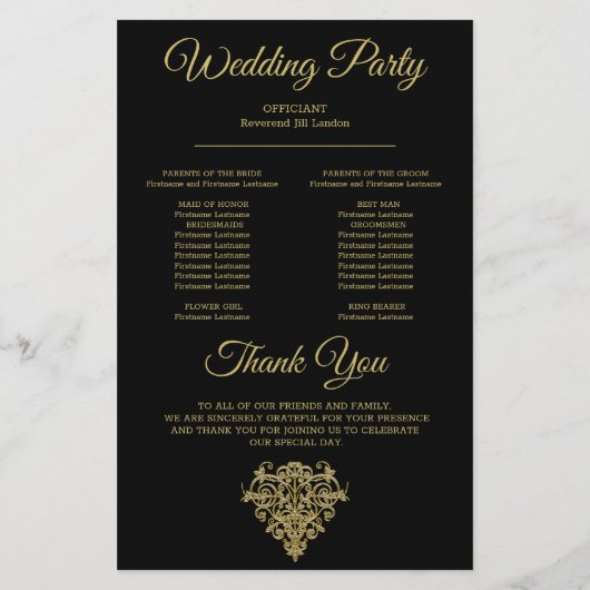 Gilded Elegance Wedding Programme (Achterkant)