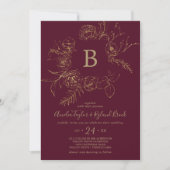 Gilded Floral | Bourgogne en goudmonogram huwelijk Kaart (Voorkant)