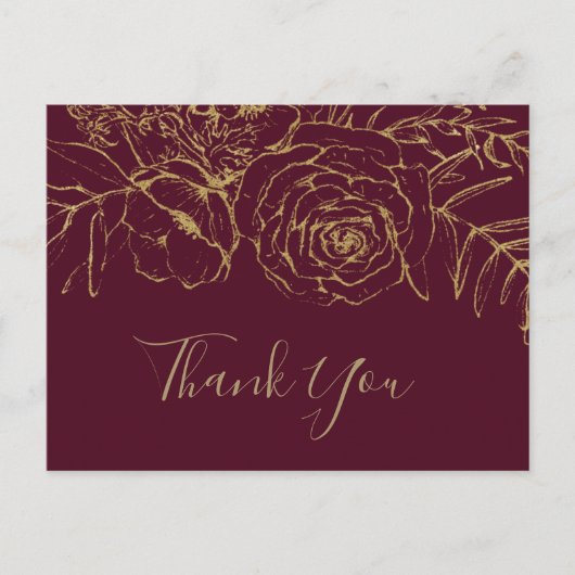 Gilded Floral Burgundy & Gold Bedankt Briefkaart (Voorkant)