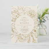 Gilded Floral | Casual huwelijk tussen crème en go Kaart (Staand voorkant)