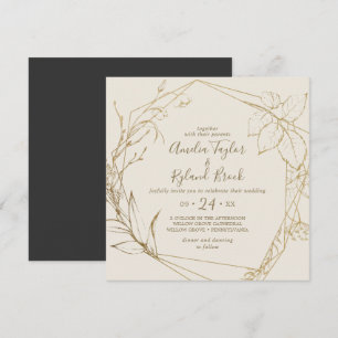 Gilded Floral   Cream and Gold Geometric Wedding Kaart