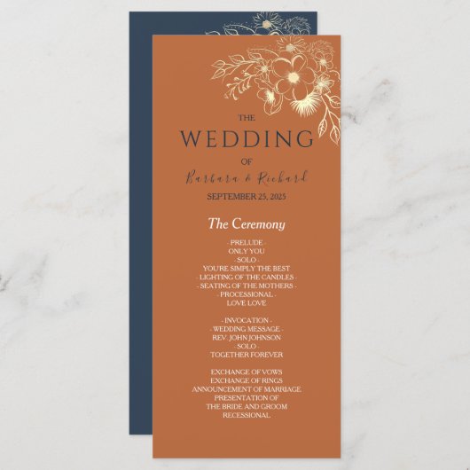 Gilded Floral Gold Wedding Programme Programma (Voorkant / Achterkant)
