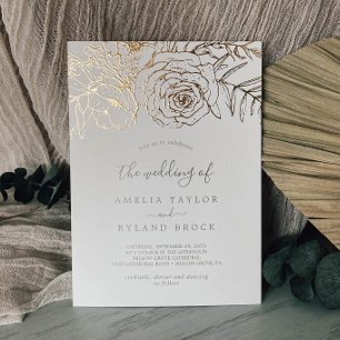 Gilded Floral   Goudolie-crème Het huwelijk van Folie Uitnodiging